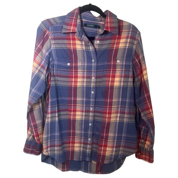 Lauren Ralph Lauren Tops - Lauren Ralph Lauren Flannel Plaid Long Sleeve Button Up Shirt Navy Red Size L